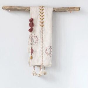 Creative Co-Op Embroidered Throw Blanket  With Tassels and Applique 60"x50"